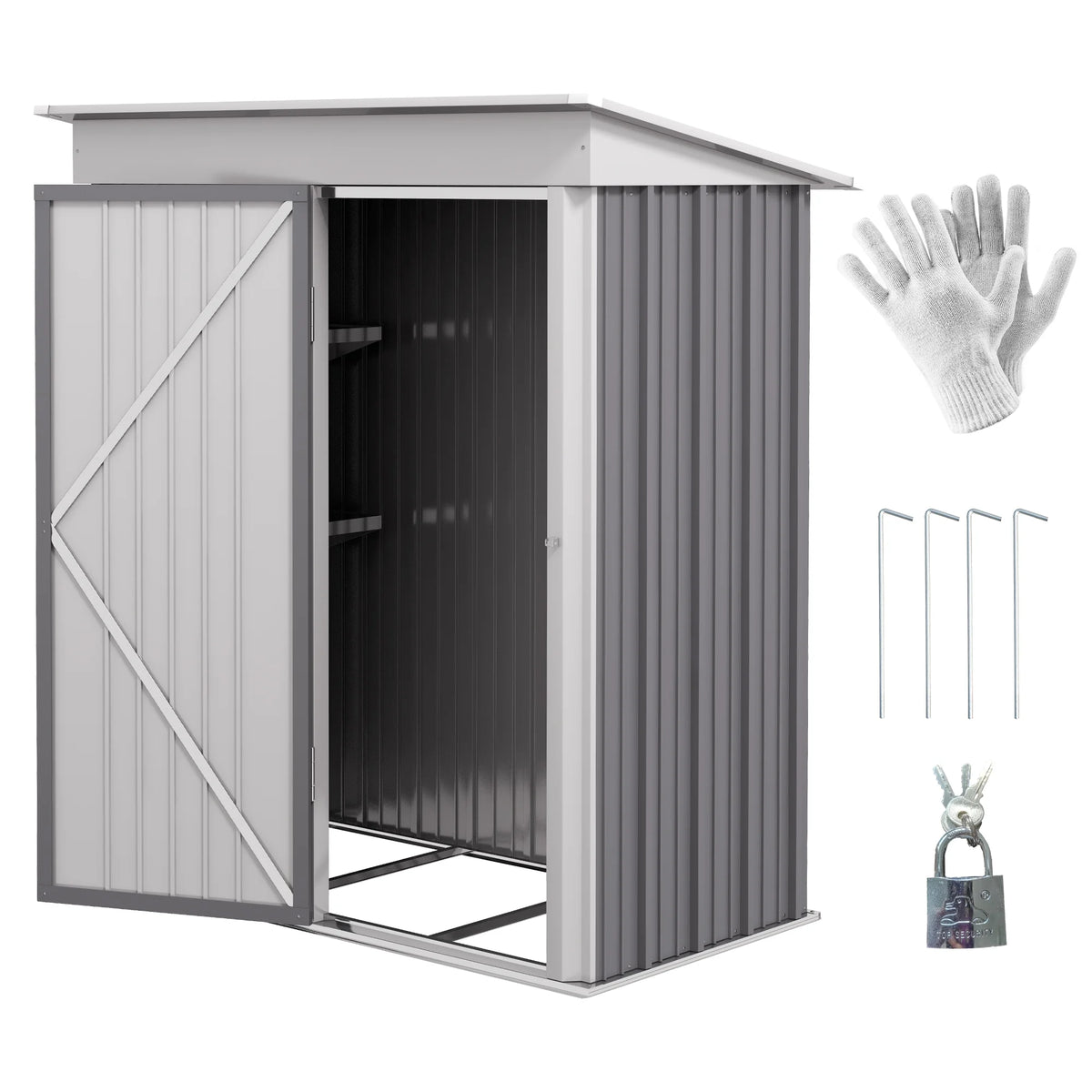 Outsunny 4.6' x 9' Metal Outdoor Storage Shed, Garden Utility Tool House with Double Lockable Doors for Backyard, Patio, Lawn, Garage, White