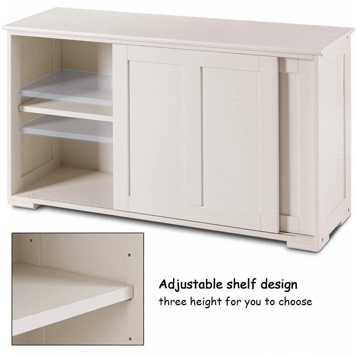 Costway Kitchen Storage Cabinet Sideboard Buffet Cupboard Wood Sliding Door Pantry White