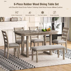 Bellemave 6-Piece Dining Table Set, Rubber Wood Rectangular Kitchen Table Set for 6, Farmhouse Dining Table Set with 4 Upholstered Chairs and Bench (Gray)