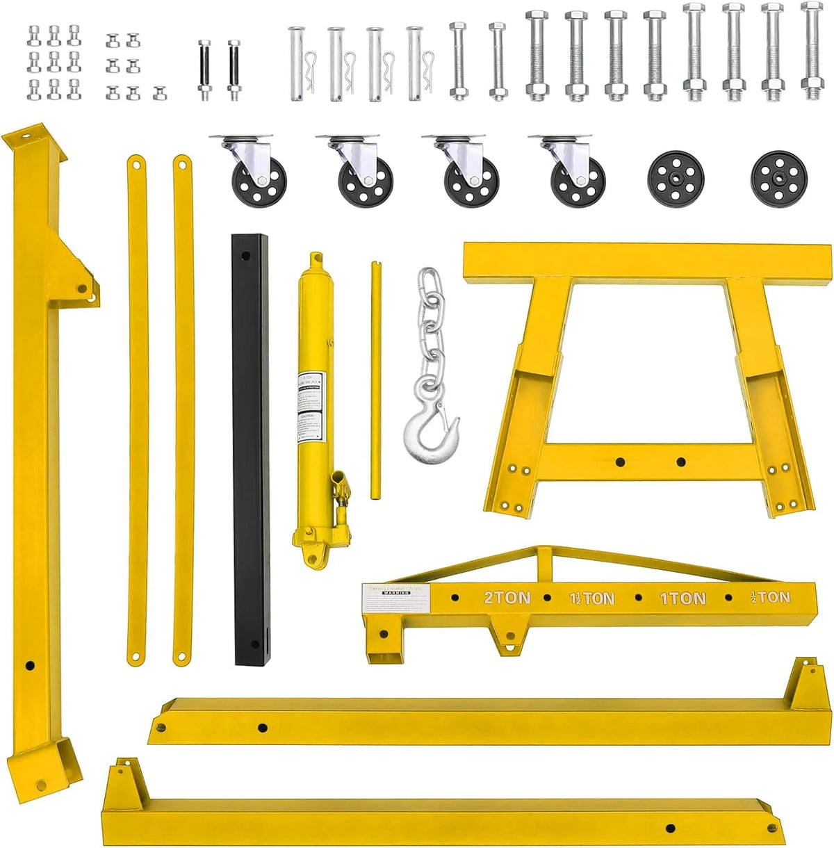 JoanKaren 2 Ton Folding Hydraulic Engine Hoist,Heavy-Duty Engine Shop Crane Hoist Lift,Heavy Cherry Picker with 6 Wheels,Yellow