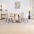 5 Piece 47'' Round Dining Table Chairs Set for 4, Farmhouse Gray Kitchen Table with 4 Boucle Mid Century Modern Dinning Room Chairs, Wood Dinner Table &Upholstered Chair Set of 4, Beige