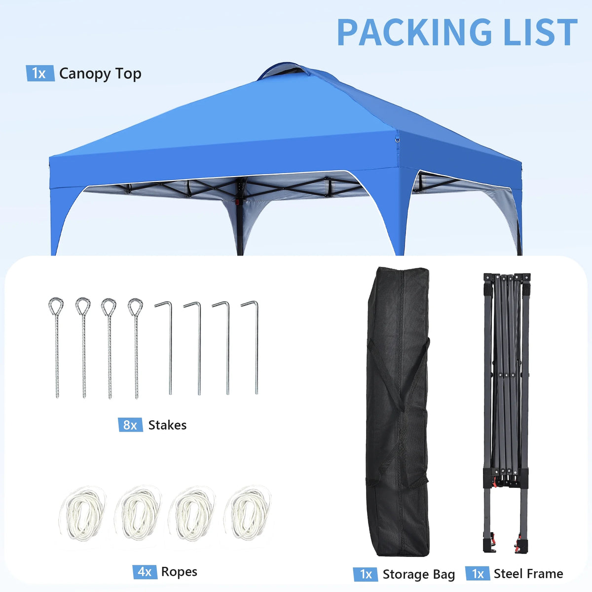 Ainfox 8'x8' Pop Up Canopy Tent, Easy-Setup Gazebo, Outdoor Canopy with 3 Adjustable Heights for Events, Parties, Camping, Blue