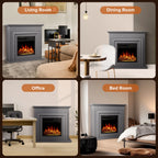 KISSAIR Electric Fireplace Mantel Wooden Surround Firebox, Free Standing Fireplace, with Remote Control, Adjustable LED Flame, 750W/1500W -White