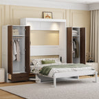 Full Size Murphy Bed Wall Bed with Closet ,Drawers and Table,White