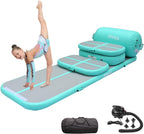 Gymnastics Mat Set 10FT Inflatable Tumbling Mat, 39*24 inch Air Roller Gymnastics Barrel and 3 Air Block with 800W Air Pump for Training Cheerleading Home Use Yoga and Water Use