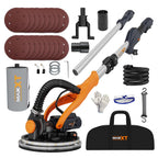 POVANLI 780W Electric Drywall Sander with Vacuum Dust Collection, 6.5A Motor Dustless Floor Sander with Variable Speed 900-1800RPM, LED Light, Extendable & Foldable Handle Yellow+Black