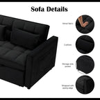 Gewnee 55'' Modern Convertible Velvet Sofa Bed with Pull-Out Twin Bed, Adjustable Backrest for Living Room, Office (Dark Gray)