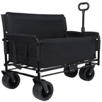 3-in-1 Collapsible Wagon Cart with Bench Seat, 500lbs Convertible Heavy Duty Utility Wagon with Flexible Handle, All-Terrain Folding Grocery Cart with Wheels for Shopping, Camping, Orange
