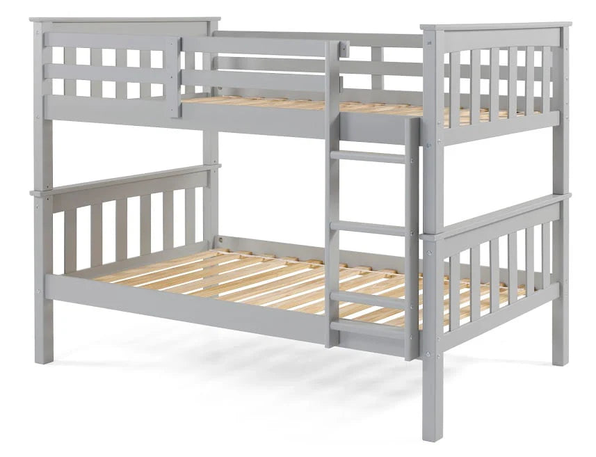Solid Wood Sturdy Twin Over Twin Bunkbed with Ladder and Safety Rail Grey