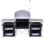 C Camping Kitchen Table, Folding Table, Upgrade Light Stand and Windshield Cooking Station & 3 Organizers, Carry Bag for Outdoor, Beach, BBQ, Picnic, Cooking, Indoor, Office