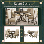Besthome Farmhouse Extendable Round Kitchen Dining Room Table Set with Upholstered Chairs of 4, 5 Piece Round Dining Table Set with Extendable Table, Espresso