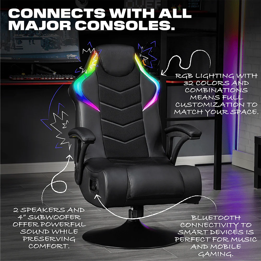 X Rocker Nemesis RGB Pedestal Gaming Chair, Black Mesh, 31.89" 26.97" 40.94"