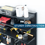 VIVO Black Freestanding Modular Pegboard System with 3 Tier Organization