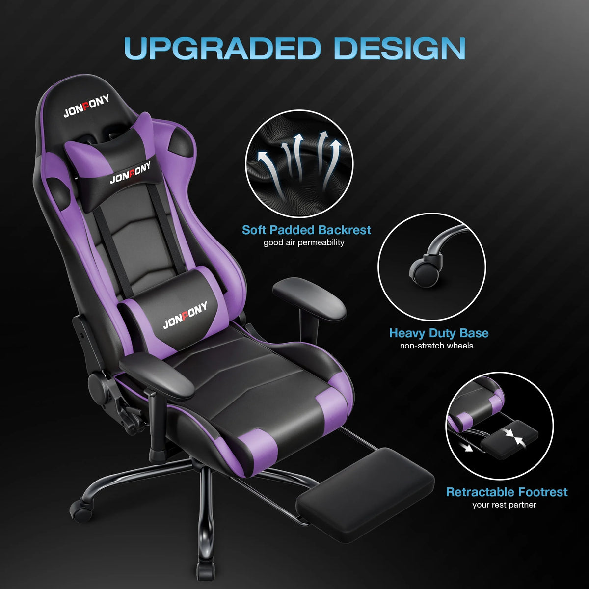 JONPONY Big and Tall 500LBS Gaming Chair, Ergonomic Design, Gamer Chair PU Leather with Footrest and Lumbar Support, High Back Office Chair Support 8 Hours Long Sitting,Red Computer Chair,Red
