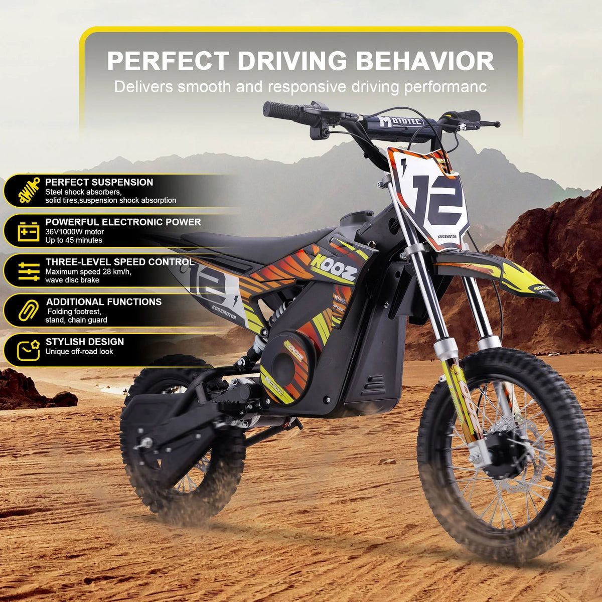 MotoTec 36v 1000w (HP112E) Electric Dirt Bike Blue