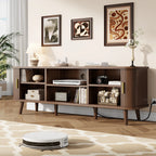 Laintene 59" TV Stand, Fluted TV Stand for TVs up to 65", Entertainment Center with Storage and Sliding Doors, Modern Media Console with Power Outlet for Living Room, Walnut
