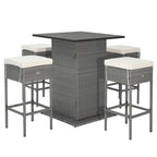 Topcobe 5 Pieces Outdoor Wicker Bar Table Set with Hidden Storage Shelves, Outdoor Patio Furniture for Garden Backyard Pool Deck-White