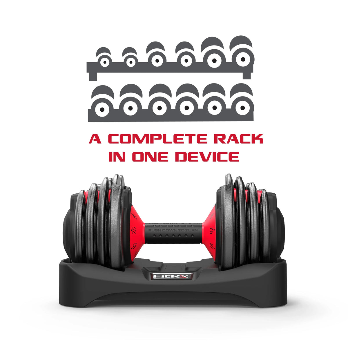 FitRx Adjustable Dumbbells 2-Pack, 25lb SmartBell Dumbbell Set with 9-in-1 Quick-Select Weights, 2.5lb Increments for Home Gym