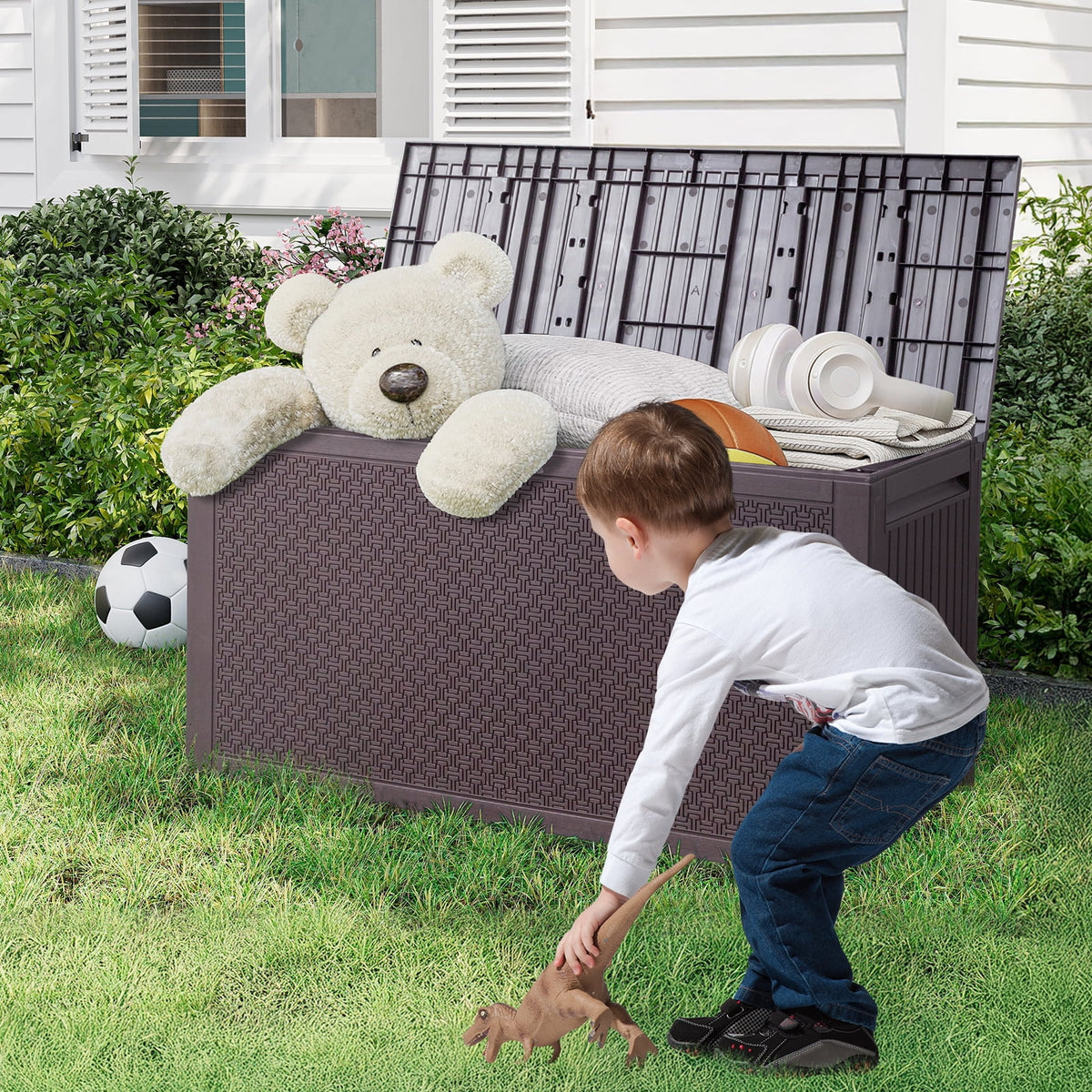 Ktaxon 90 gal Outdoor Garden Plastic Storage Deck Box Gray
