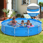 Infans Round Above Ground Swimming Pool Patio Frame Pool W/ Pool Cover Iron Frame Blue