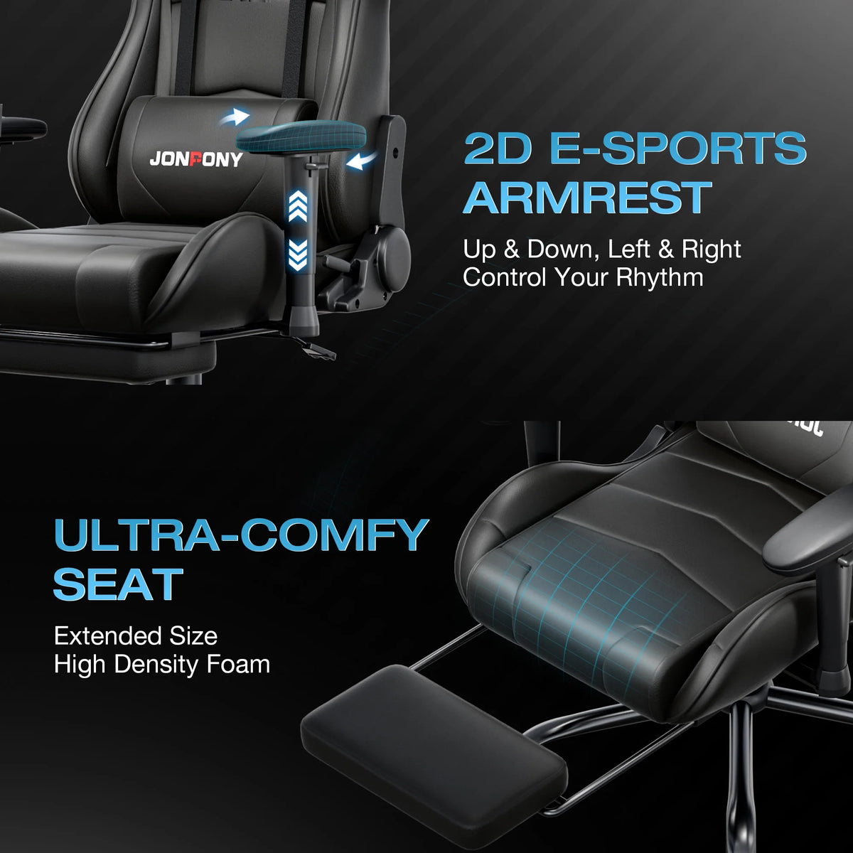JONPONY Big and Tall 500LBS Gaming Chair, Ergonomic Design, Gamer Chair PU Leather with Footrest and Lumbar Support, High Back Office Chair Support 8 Hours Long Sitting,Red Computer Chair,Red