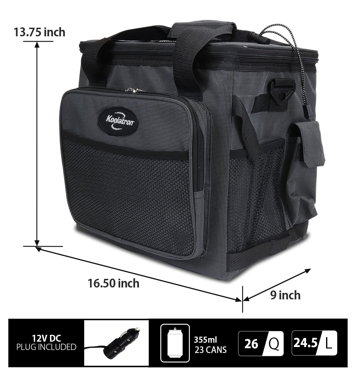 Koolatron 12V Electric Cooler Bag, 25L (26 qt), Collapsible, Gray/Black