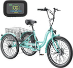 MOONCOOL 350W Motorized Electric Trike, 7 Speed 3 Wheel Electric Bicycle with 36V 10Ah Lithium Battery UL Certified, 24" Electric Tricycle for Adults with Rear Basket