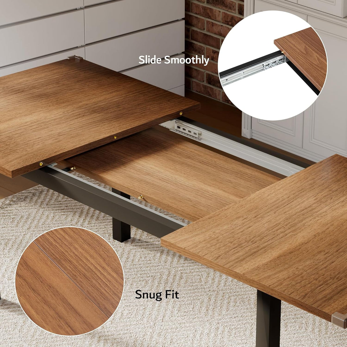 iPormis 63" Extendable Dining Table for 4-8, Square Wooden Dining Room Table with Metal Base, Modern Extendable Table for  Small Kitchens, Dining Office Areas, Black