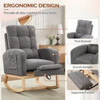 FFH Rocking Chair Nursery, Tufted Accent Rocker Chair, Upholstered Armchair with Adjustable Footrest, Side Pocket, High Backrest, Padded Seat, Polyester Blend (Retro, Dark Gray)