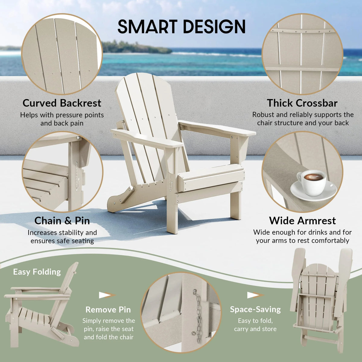 Westintrends Outdoor Folding HDPE Adirondack Chair, Patio Seat, Weather Resistant, Dark Brown