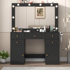 White Vanity Desk with Large Lighted Mirror & Power Outlet, Makeup Vanity Table with Glass Top & Drawers, Sliding Storage, 44.1" Large Makeup Vanity Table for Women Girls, White