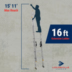 Louisville Ladder 16-Foot Aluminum Extension Ladder, 250-Pound Load Capacity, Type I, AE3216