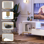 Bestier 55" LED TV Stand for TVs up to 60" Modern High Gloss Entertainment Center with Drawers Cabinets Fluted TV Console, White & Gold