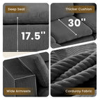 Cloud Sectional Couches for Living Room, Modular L-Shaped Sofa with Ottoman, Corduroy Sleeper Sofa Bed, No Assembly Compression Memory Foam Couch,White