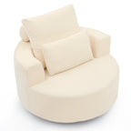 Fumahaus Upholstered Swivel Accent Chair, Oversized Comfy Round Sofa Chair with Two Pillows, Leisure Sofa Chair for Living Room Bedroom, Beige