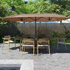 Mondawe 15ft Patio Umbrella, Large Double-Sided Solar LED Outdoor Umbrella with Fiberglass Ribs and Base for Deck Pool, Navy Blue