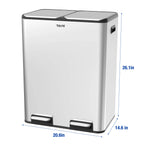 Tzumi Dual-Compartment Recycling Bin Stainless Steel Trash Can for Kitchen, 16 Gallon Total