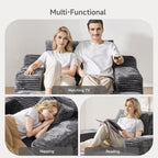 65" Corduroy Cloud Sleeper Chaise Lounge Chair, No Assembly Sofa Bed with Pillows, Beige