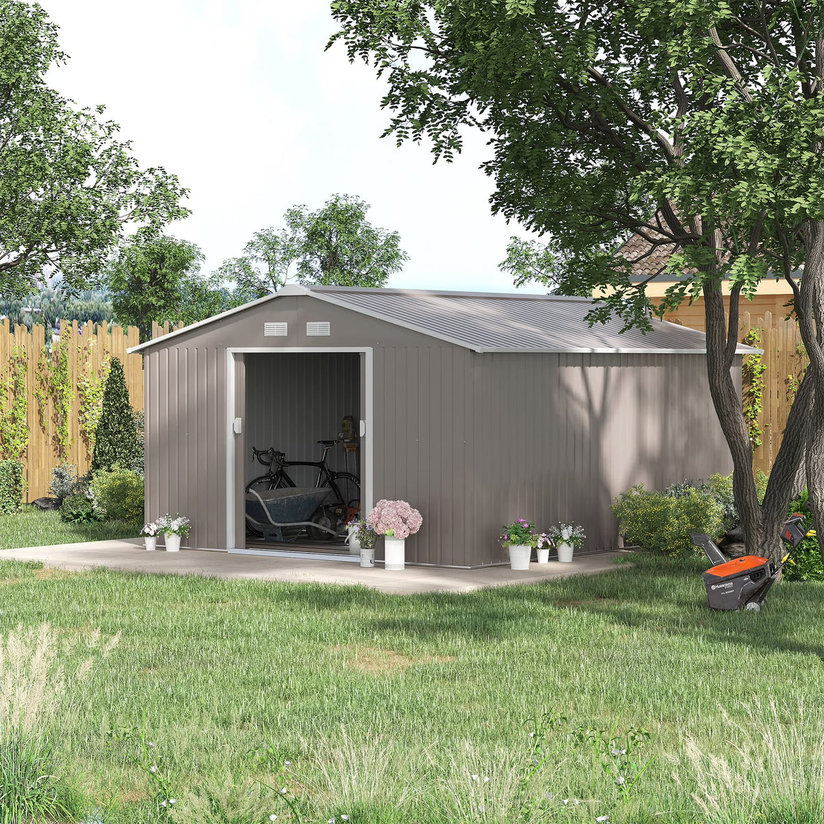 Outsunny 7' x 4' Metal Storage Shed Organizer, Garden Tool House with 4 Vents and 2 Sliding Doors for Backyard, Patio, Garage, Lawn, Dark Gray