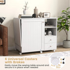 Costway Folding Sewing Table Charging Station Multifunctional Sewing Machine Cart Table