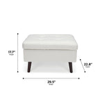 OFM Mid Century Modern Tufted Fabric Storage Ottoman, Walnut Legs, in Beige