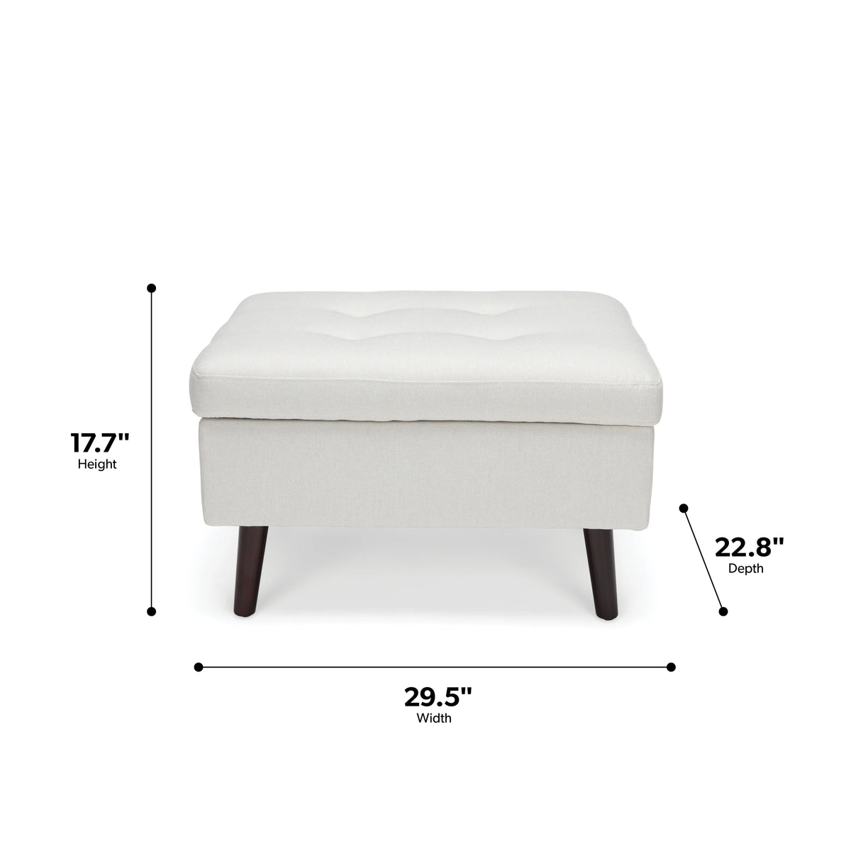OFM Mid Century Modern Tufted Fabric Storage Ottoman, Walnut Legs, in Beige