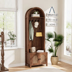 LUCKYELF Hall Tree with Shoe Storage, Entryway Bench with 4 Hooks and 2 Doors, Arch Coat Rack Cabinet for Hallway