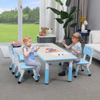 LAZY BUDDY Kids Table and 4 Chairs Set, Height Adjustable Toddler Desk with Graffiti Desktop, Kids Activity Table Set for Daycare, Home