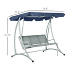 Outsunny 3 Person Patio Swing Seats, Porch Swing with Stand & Adjustable Canopy, Heavy Duty Outdoor Swing Chair Bench for Adults, Black