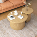 Nesting Coffee Table Set of 2, Wooden Round Coffee Table, Modern Circle Side Table, Accent End Side Table for Living Room, Office, Balcony