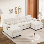 Rophefx 114.3" U Shaped Sectional Couches for Living Room,Cloud Couch,4 Seats Chenille Couch with Double Layer Cushion,Orange