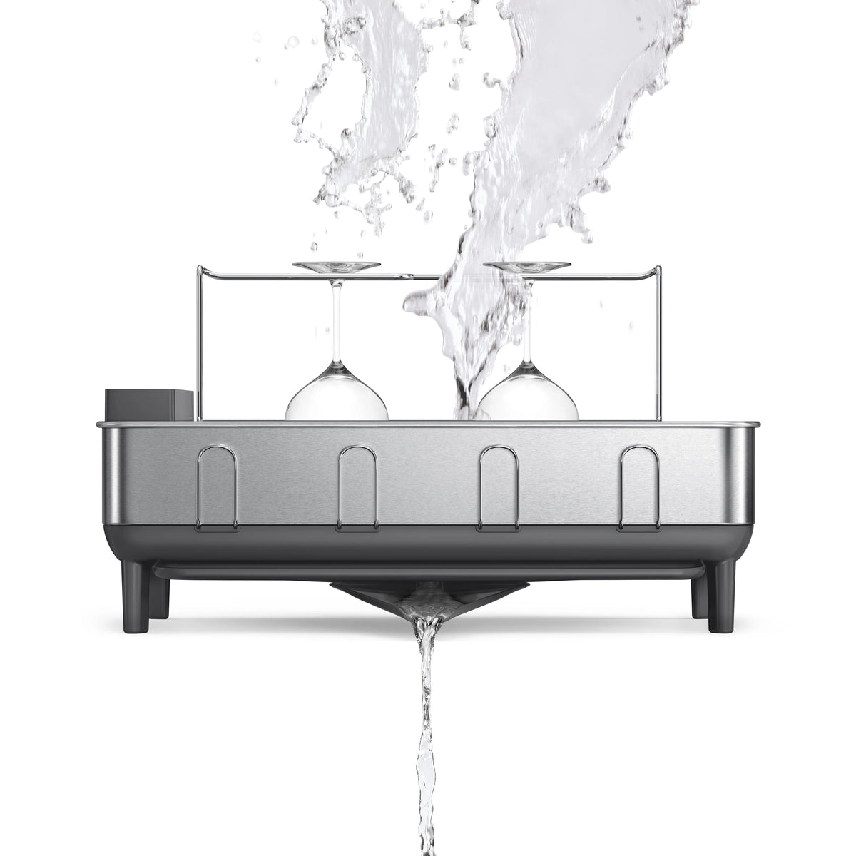 simplehuman Kitchen Dish Drying Rack, Fingerprint-Proof Stainless Steel Frame, Grey Plastic