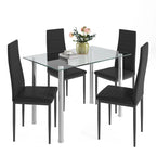 uhomepro White Kitchen Table Set, 5 Pieces Dining Table Set, Tempered Glass Dining Table and Chairs Set for 4, Upgraded Iron Dining Room Table Set with 4 PU Leather Chairs