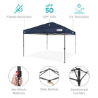 Best Choice Products 12x12ft Easy Setup Pop Up Canopy w/ 1-Button Setup, Wheeled Case, 4 Weight Bags - Navy Blue